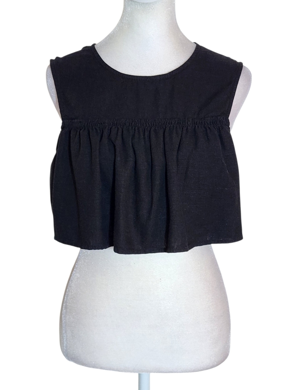 Le Lis Linen Blend Black Cropped Ruffle Top Size Medium Flaw